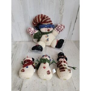 Rustic‎ vintage snowman ice skating set ornament Xmas figure decor home